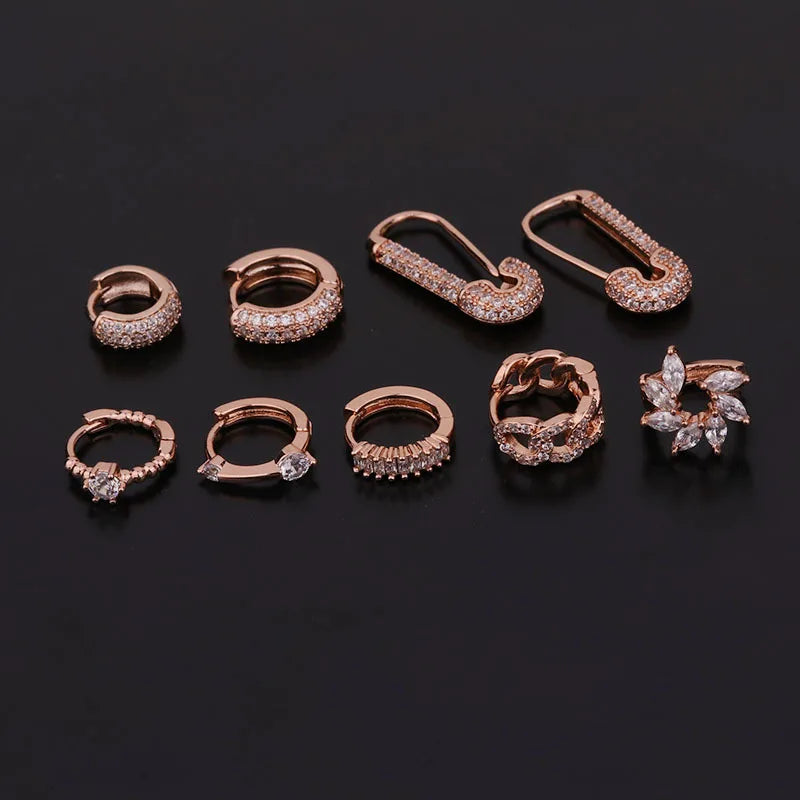 1 Piece New Design Small Hoop Earring Fashion Round Safety Pin Cz Crystal Helix Cartilage Earring Rook Lobe Ear Piercing Jewelry