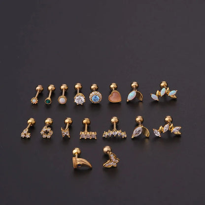 1Piece 16g 1.2mm Titanium Steel Piercing Stud Earrings for Women Fashion Zircon Opal Cartilage Earrings Helix Piercing Jewelry
