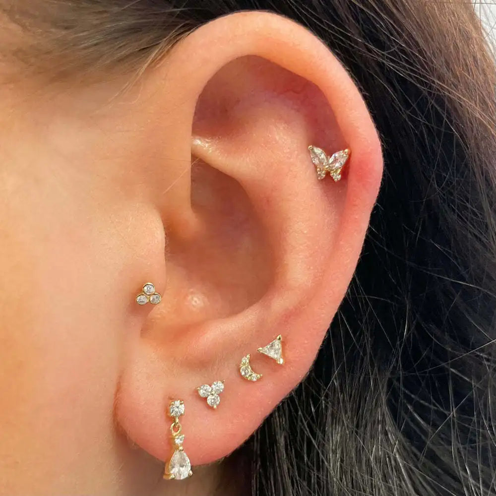 1PC Tragus Piercing Stainless Steel Screw Stud Earring Flat Helix Lobe Rook Cartilage Flower Star Cross Earing Hot Trend Jewelry