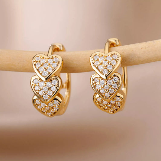 Zirconia Heart Earrings for Women Gold Color Stainless Steel Hoop Earrings 2024 Trend Luxury Wedding Jewelry pendientes mujer