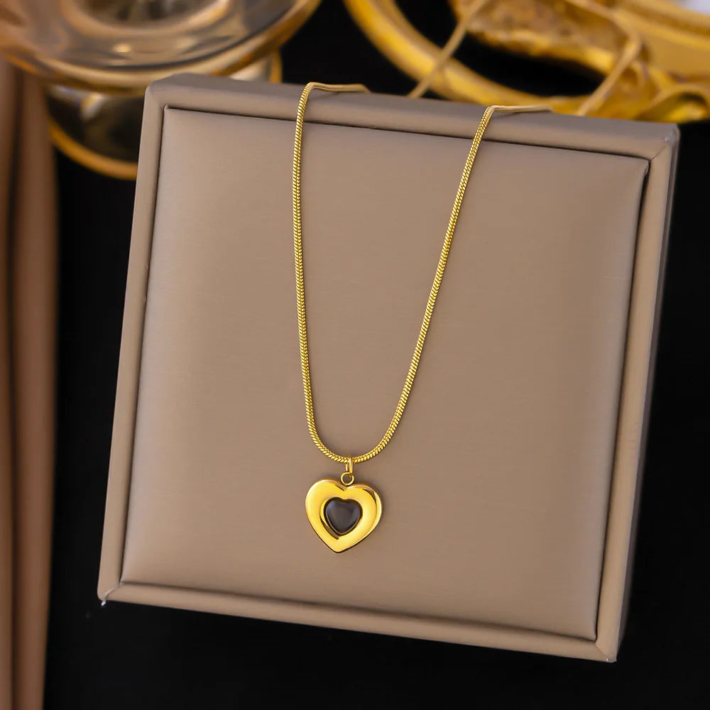 316L Stainless Steel Love Heart Pendant Necklace For Women Fashion Ladies Gold Color Clavicle Chain High Quality Jewelry Gifts