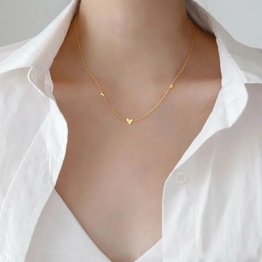 Minimalist Stylish Tiny Hearts Cute Stacked Choker Necklace Stainless Steel Gold Plated Chain Ladies Women Fashion Delicate Gift